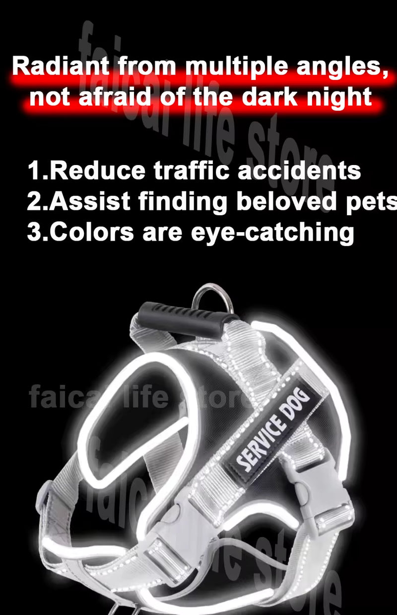 Personal Reflective Adjustable Dog Vest Service Dog Harness Large Dog Harness with Rubber Handle for Large Dog Walking Accessory