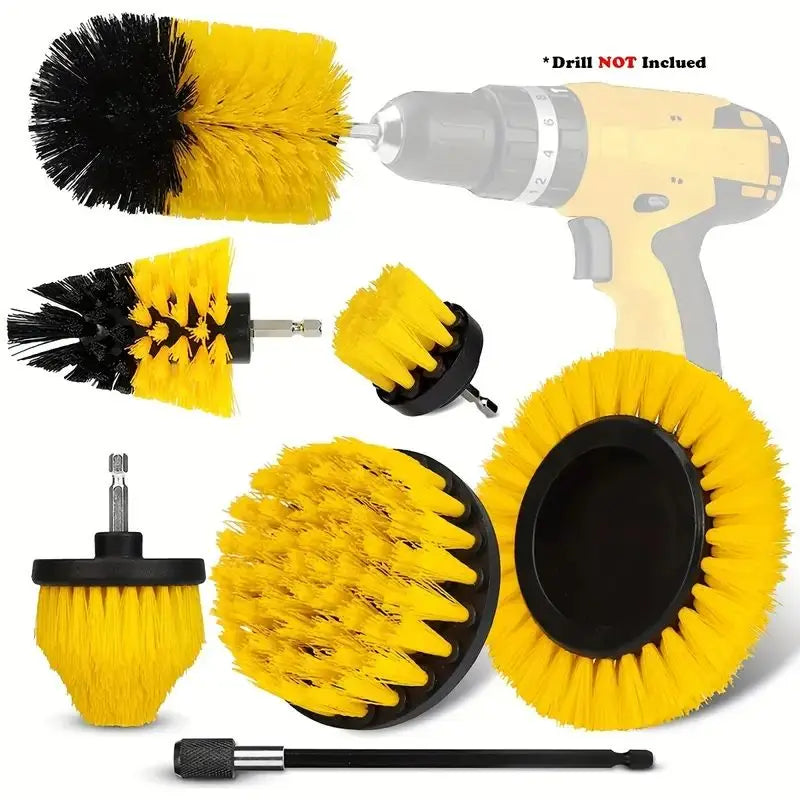7Pcs Moving Brush Head, Electric Cleaning Brush, Yellow 7-Piece Set, Electric Drill Brush Head Set Household Items