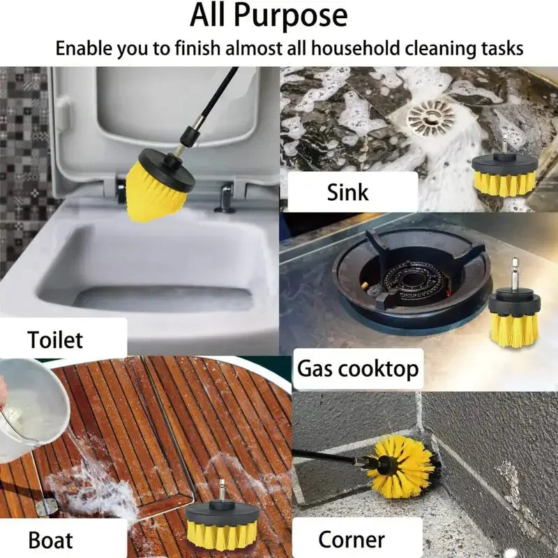 7Pcs Moving Brush Head, Electric Cleaning Brush, Yellow 7-Piece Set, Electric Drill Brush Head Set Household Items