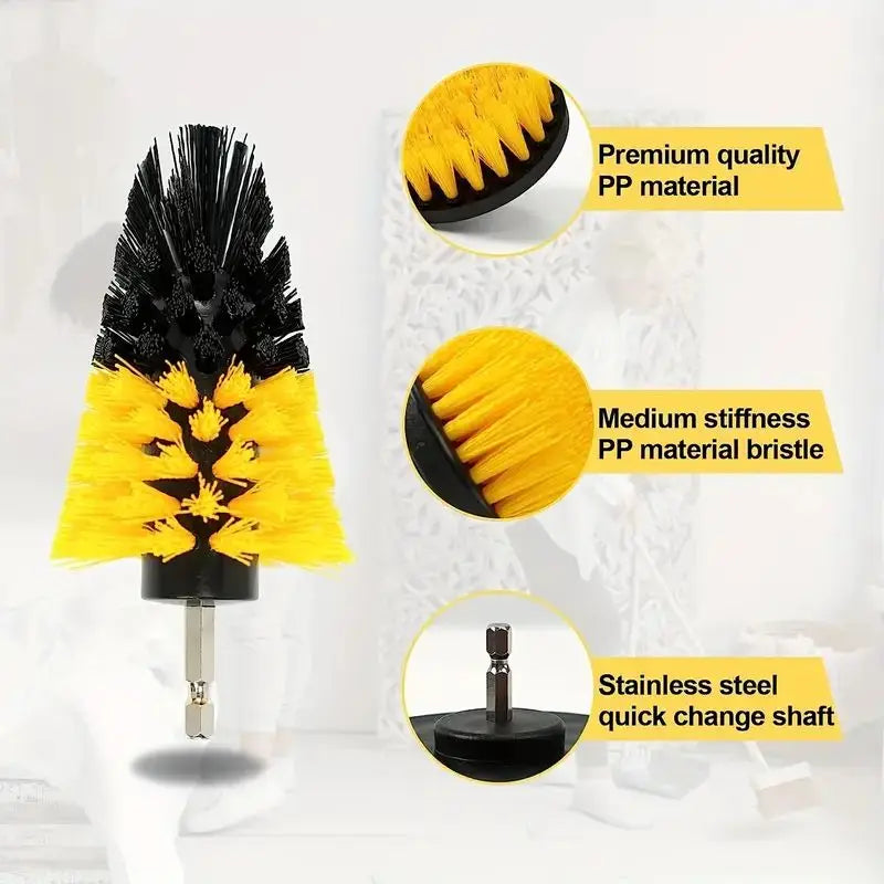 7Pcs Moving Brush Head, Electric Cleaning Brush, Yellow 7-Piece Set, Electric Drill Brush Head Set Household Items
