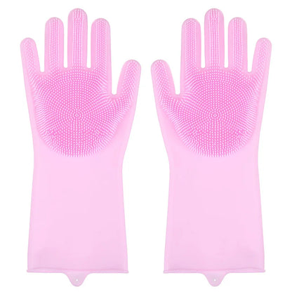 Silicone Dishwashing Gloves Dishwashing and Laundry Insulated Kitchen Cleaning Household Gloves Pet Bathing Gloves