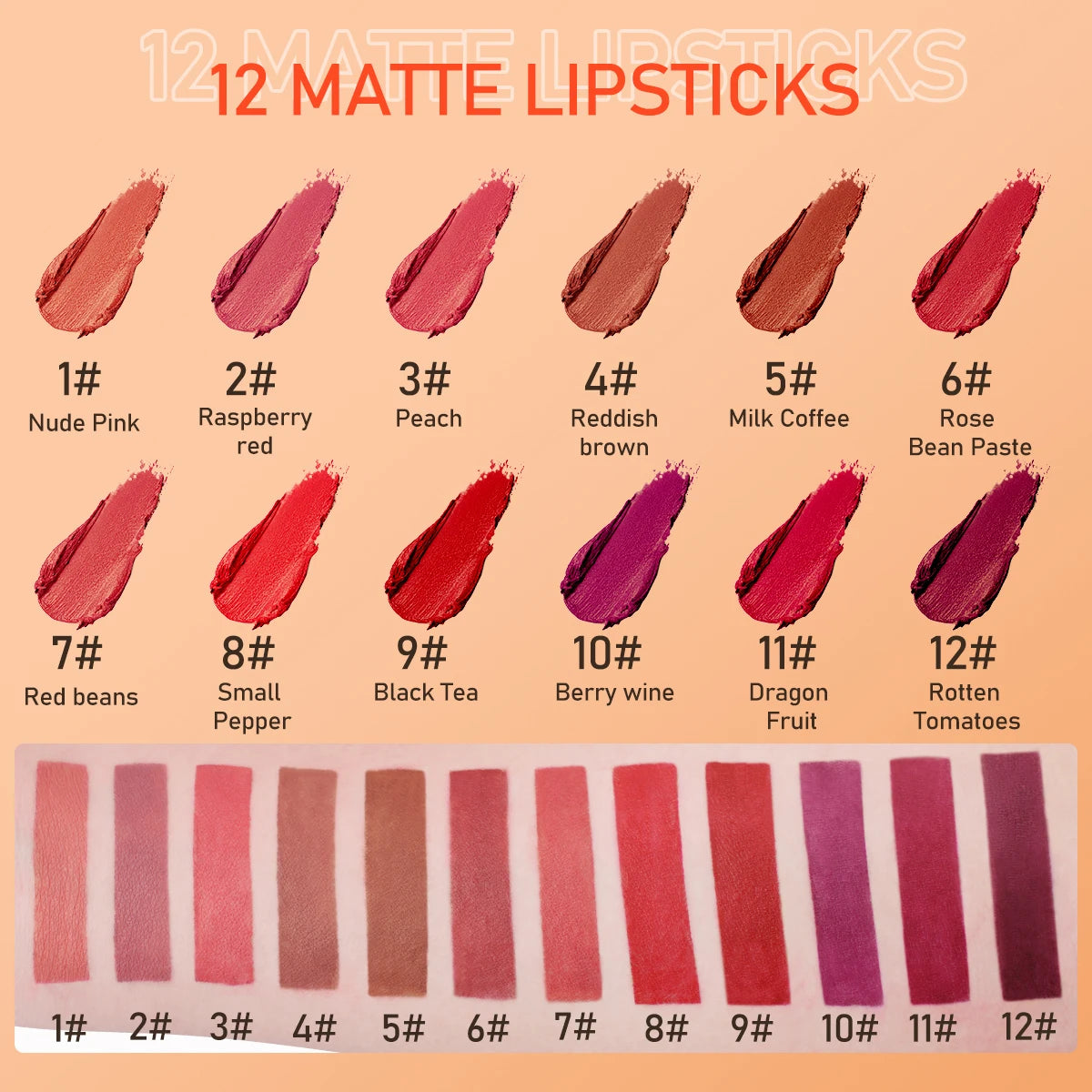 12-Color Lipstick Matte Waterproof Velvet Pigment Nude Rouge Waterproof Long Lasting Lip Profissional Cosmetics Beauty