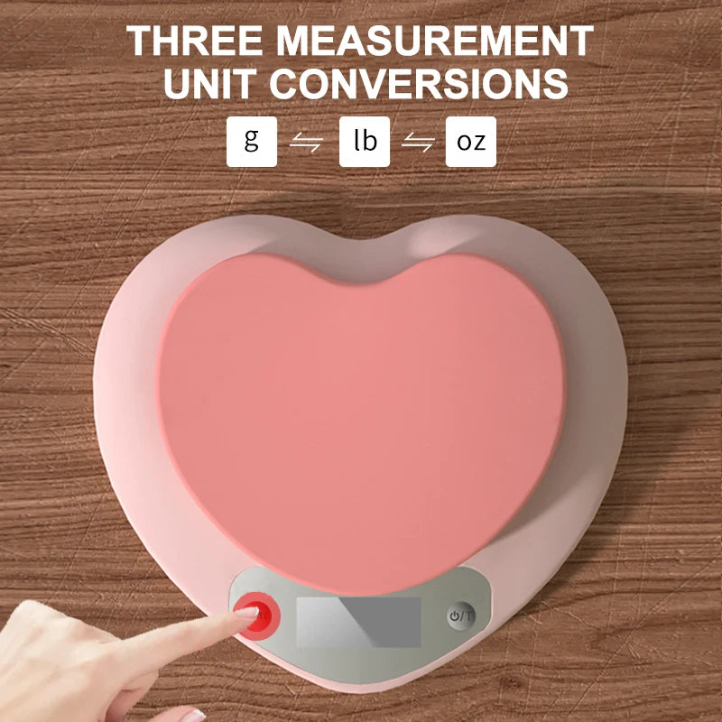 Multi-Function Kitchen Baking Scale Pink Heart-Shaped Portable High-Precision Digital Scale 5Kg/1G 3Kg/0.1G LCD Electronic Scale