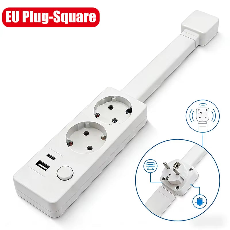 Electrical Wall Plug Rotates Electrical Outlet Extender Adjustable Length Power Outlets Extender Power Socket for Nightstand