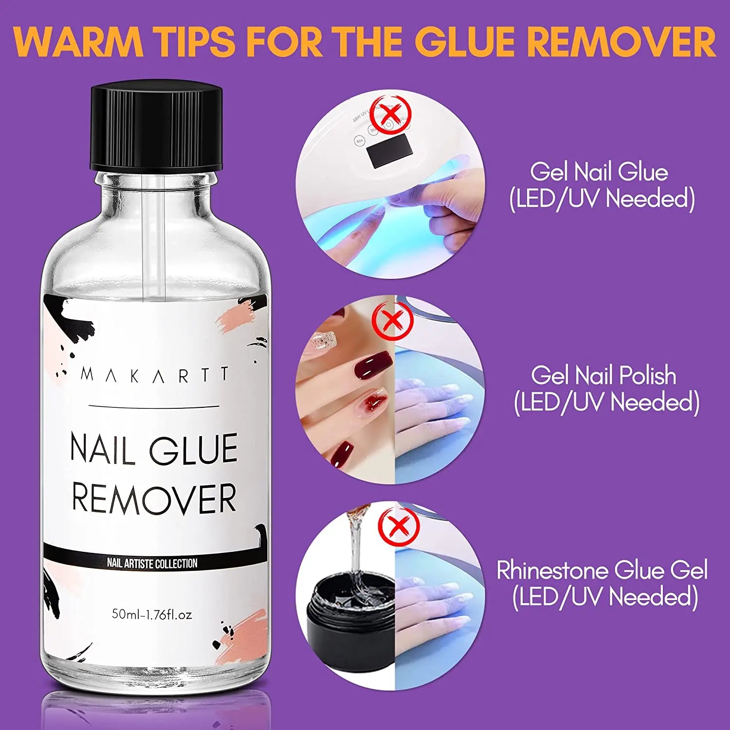 Makartt Nail Glue with Glue Remover Kit, Super Strong Nail Glue for Acrylic Nails Press on Nails,30Ml/ 50ML Glue off Debonder