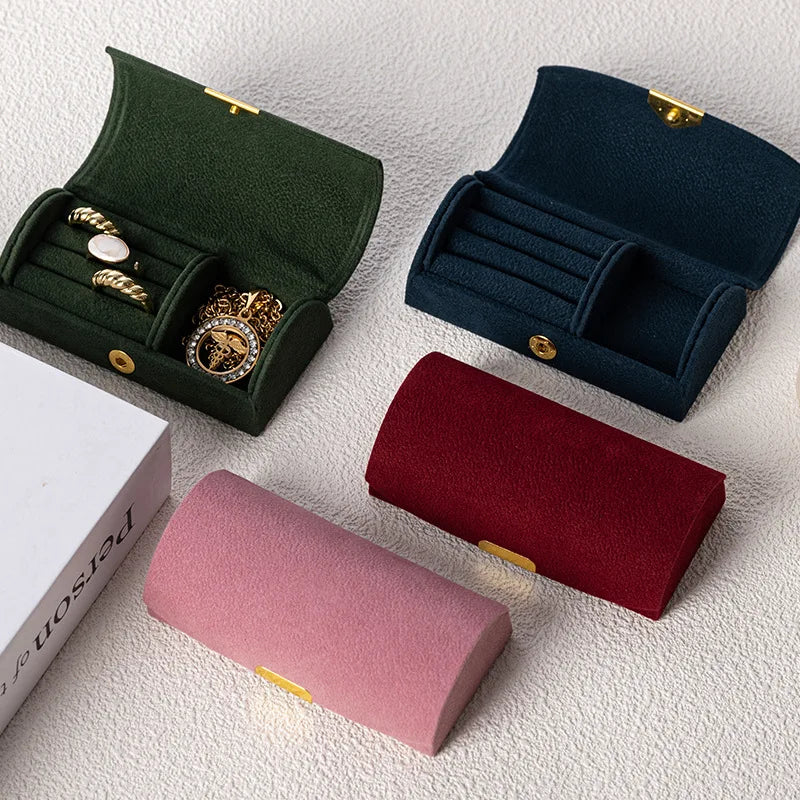 Arched Portable Jewelry Storage Box Portable Business Trip and Travel Anti-Oxidation Ring Jewelry Box Velvet Cloth Accessory Box
