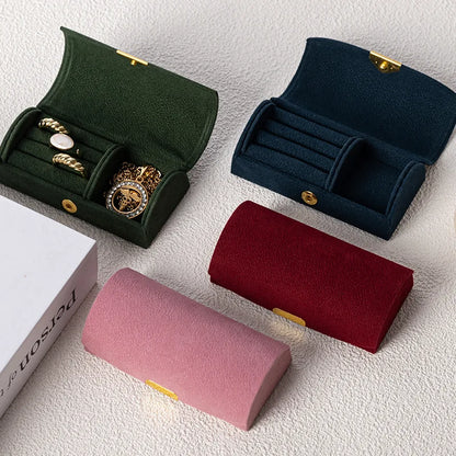 Arched Portable Jewelry Storage Box Portable Business Trip and Travel Anti-Oxidation Ring Jewelry Box Velvet Cloth Accessory Box