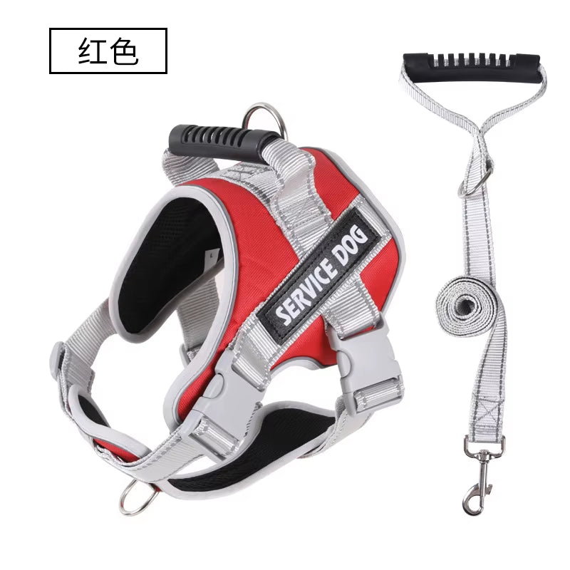 Personal Reflective Adjustable Dog Vest Service Dog Harness Large Dog Harness with Rubber Handle for Large Dog Walking Accessory