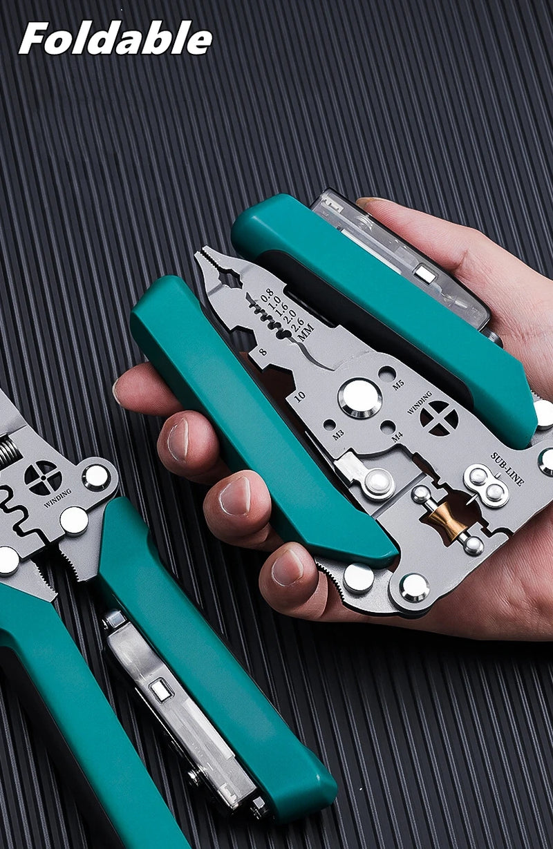 Multifunctional Wire Stripper with Electrical Test Pen Foldable Cable Cutter Crimper Tool, Electrical Folding Pliers for Cutting