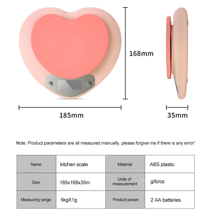 Multi-Function Kitchen Baking Scale Pink Heart-Shaped Portable High-Precision Digital Scale 5Kg/1G 3Kg/0.1G LCD Electronic Scale